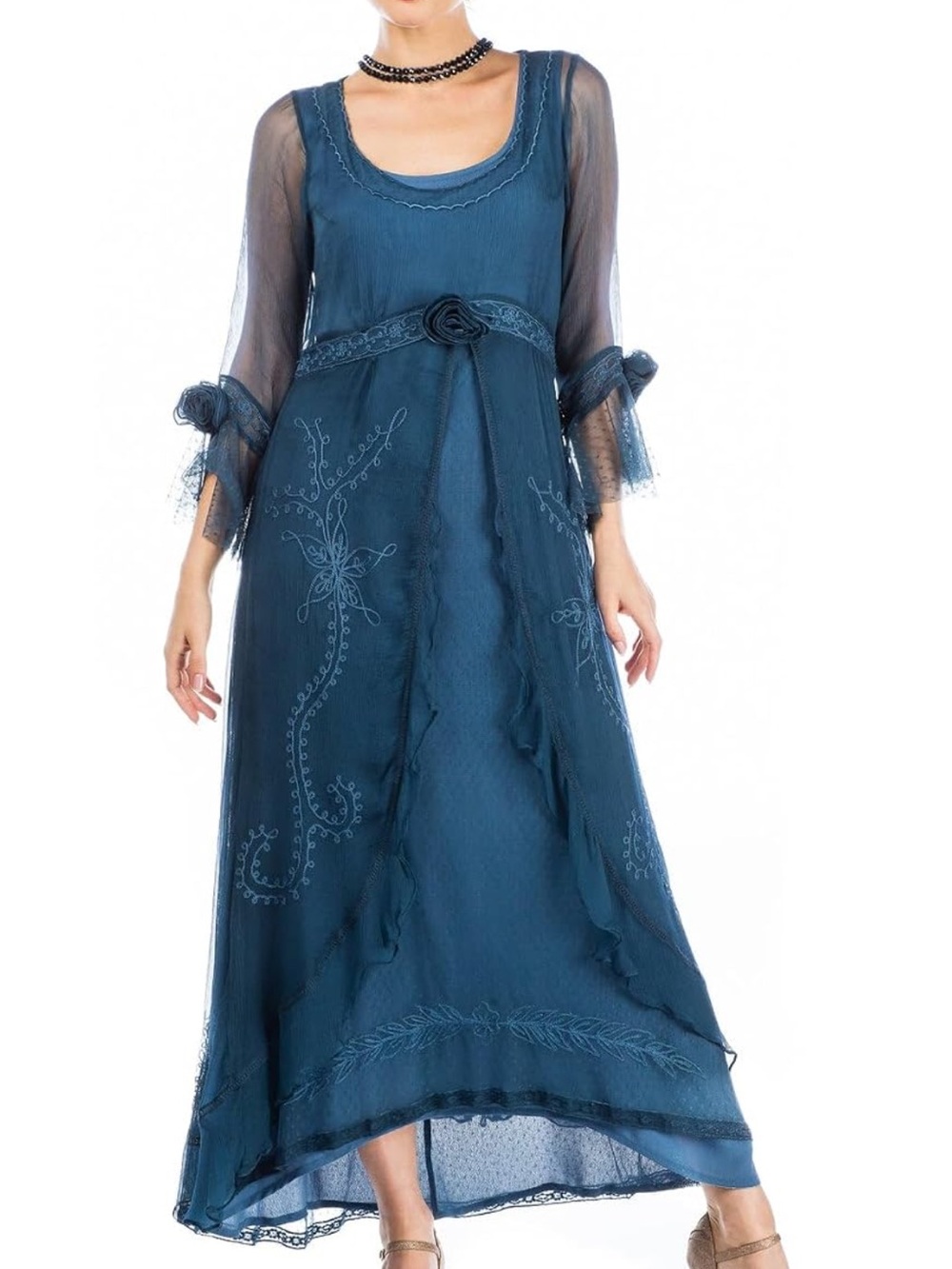 NWT Nataya 40836 Victorian Vintage Inspired Dress Lapis Blue Medium $374